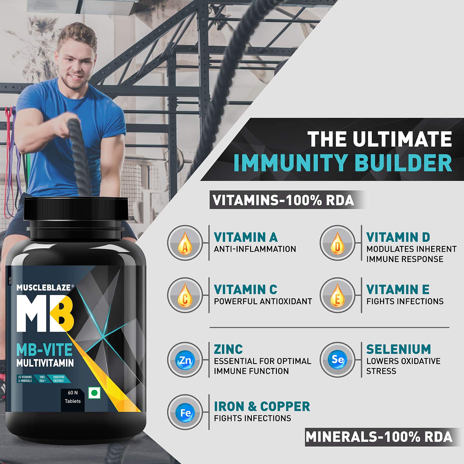 Image Of Muscleblaze Mb-Vite Multivitamin For Immunity-100% Rda Of Vit C, D, Zinc Beast Nutrition