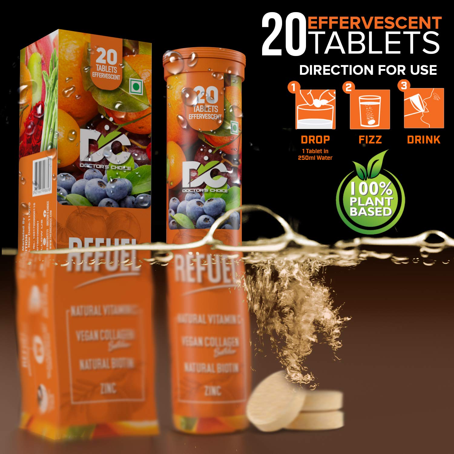 Image Of Doctor'S Choice Refuel Natural Vitamin C &Amp; Zinc, 20 Tablets, Orange Beast Nutrition